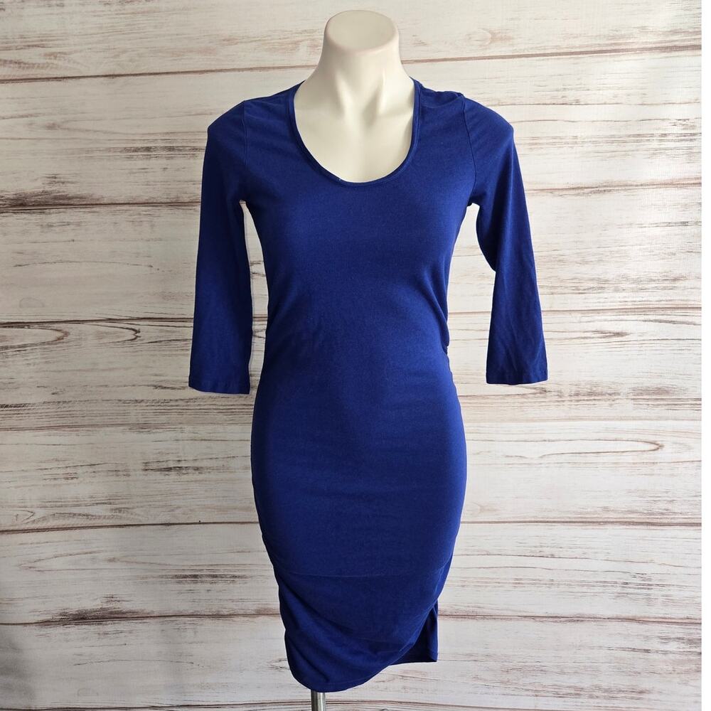 Express Bodycon 3/4 sleeve Midi Scoop Neck Royal Blue Dress sz S